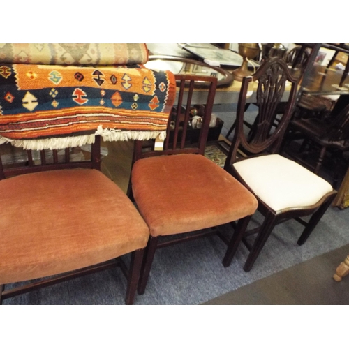 492 - A pair of Georgian mahogany rail back dining chairs and a Chippendale style chair