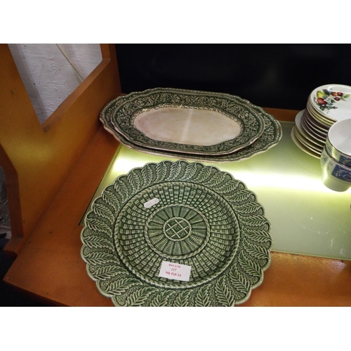 117 - Two W & E Corn meat platters and a woven basket plate