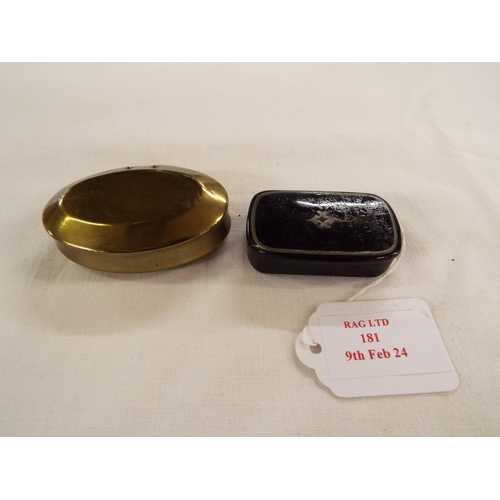 181 - A Victorian papier-mâché snuff box together with a brass example