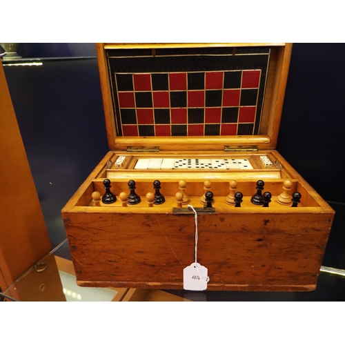 39 - A mid Victorian 'Golden Oak' Royal Cabinet of Games and Games Compendium the hinged lid and frontage... 