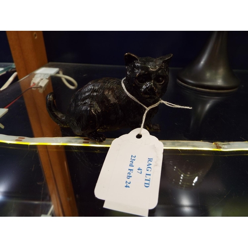 47 - A bronze black painted cat signed to tail