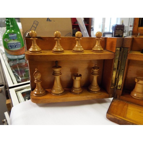 39 - A mid Victorian 'Golden Oak' Royal Cabinet of Games and Games Compendium the hinged lid and frontage... 