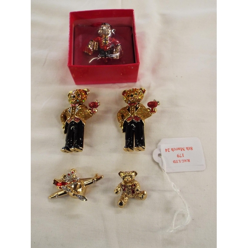 179 - Five  Butler & Wilson crystal fashion brooches in the form of teddy bears