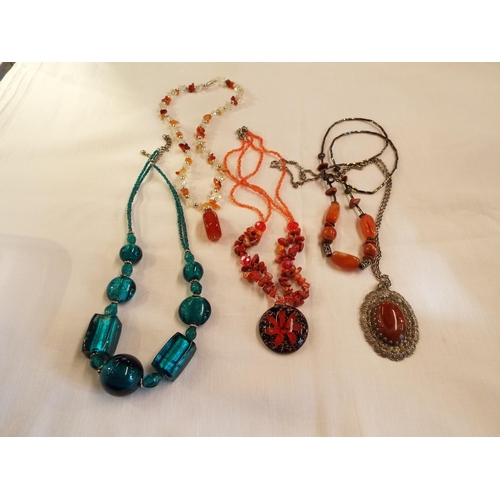 208 - A mixed selection of assorted semi precious costume jewellery necklaces