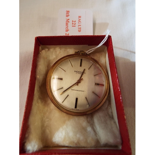 221 - A vintage Ingersol yellow tone pocket watch