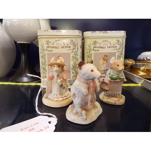 60 - Three miniature Jill Barklem's Bramley Hedge figurines 'Mrs Apple', 'Snowmouse' and 'Poppy Eyebright... 