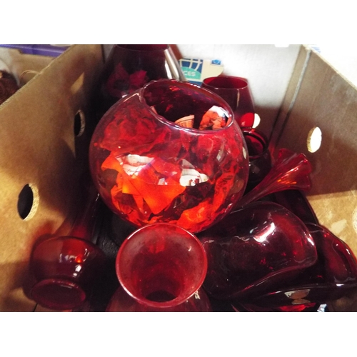 363 - A selection of red and ruby glass bowls, vases and goblets