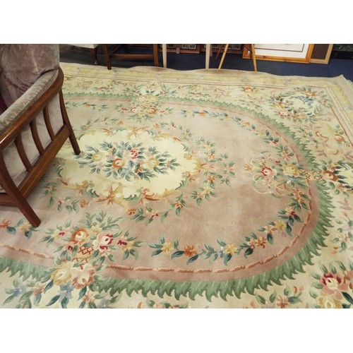 527 - A Chinese beige ground rug with stylised pattern and border 146
