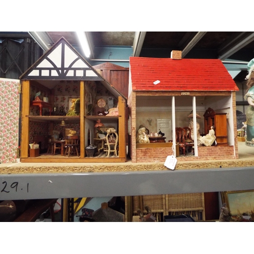 475 - Two vintage dolls houses with accessories approximately 41 cm high