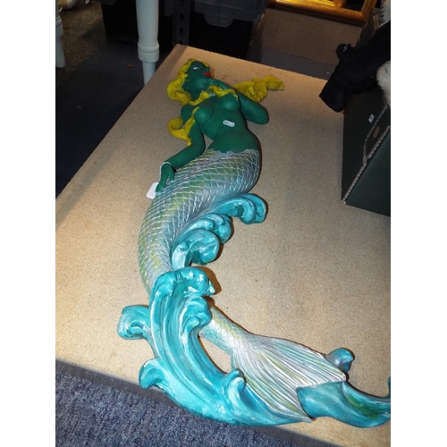 480 - A large green painted mermaid with yellow hair A/F