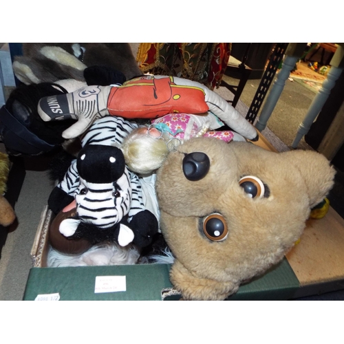 496 - A box of mixed soft toys to include Sunny Jim cloth doll etc