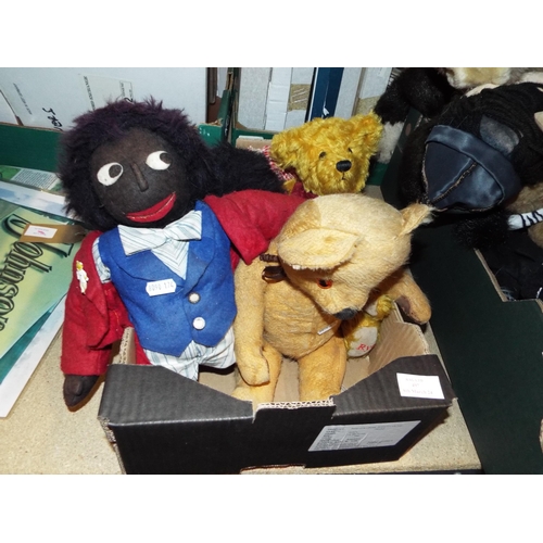 497 - A Deans of Rye bear with 'Rye' to paw, a vintage teddy and two vintage gollies