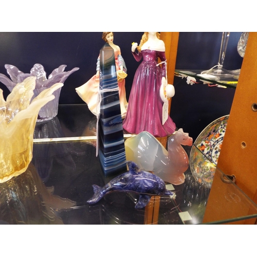47 - A Dyed agate obelisk, a sodalite dolphin and a dragon