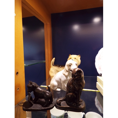 59 - A Valencia porcelain dog, a Staffordshire Nelson dog, a Scottie dog and a cat