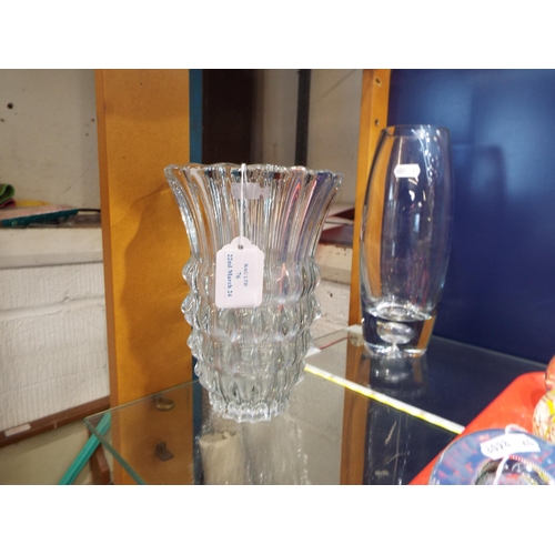 76 - A vintage SKLO Union 'Rosice' pressed glass vase together with art glass vase with bubble inclusion