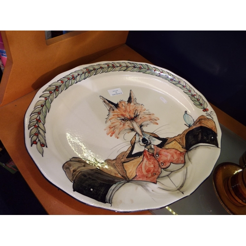 79 - An Iden Pottery meat platter with hand-painted Beatrix Potter fox decoration 'Mr Todd' signed Mick A... 