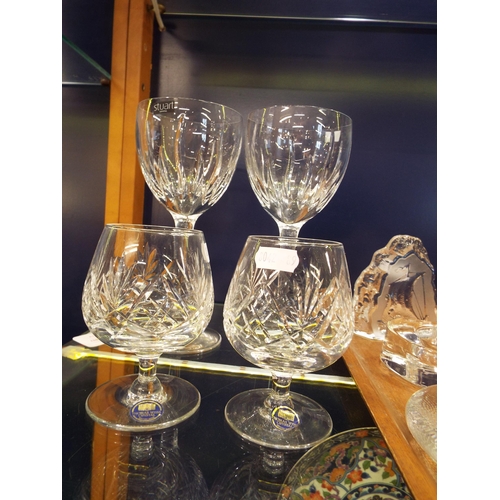 33 - A pair of Stuart crystal wine goblets together with two Thomas Webb brandy glasses