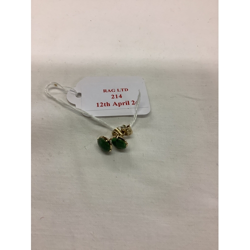 214 - A pair of 14ct gold earrings inset with jade stone