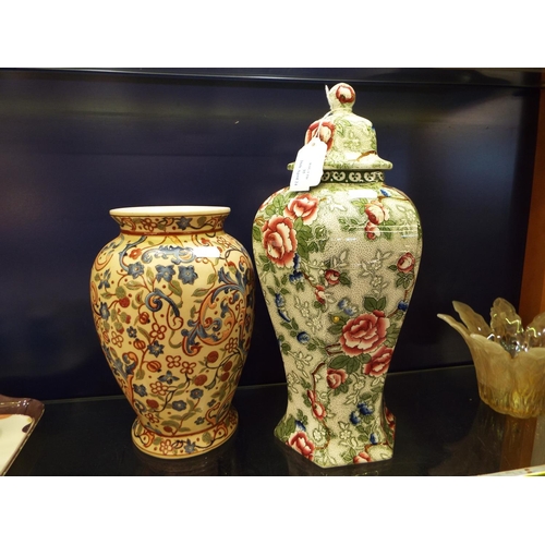 35 - An Albion Pottery lidded vase having rose decoration together with a Chinese vase having floral deco... 