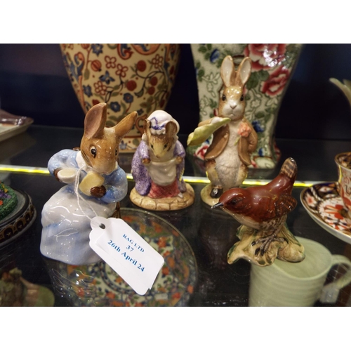 37 - Two Royal Albert Beatrix Potter figures 'Lady Mouse Made A Curtsy', 'Benjamin Ate A Lettuce Leaf' to... 