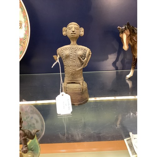 13 - A bronze and wirework figure of female and child possibly African