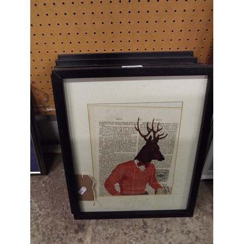 501 - Five framed and glazed prints depicting the fox, hare, badger etc