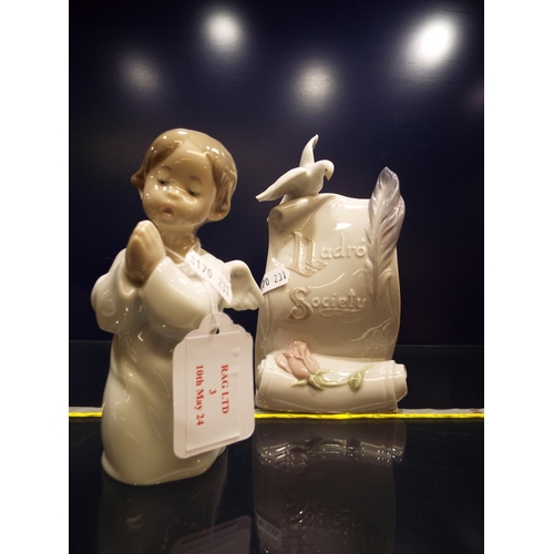 3 - A Lladro figurine of an angel together with a Lladro Society plaque