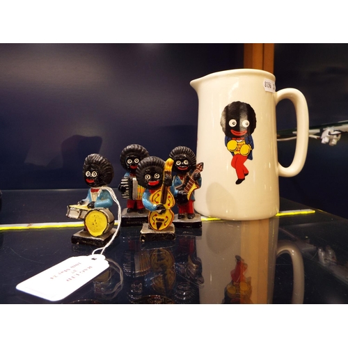 37 - A part set of Robertson's golly band figures together with a Golden Shred golly jug