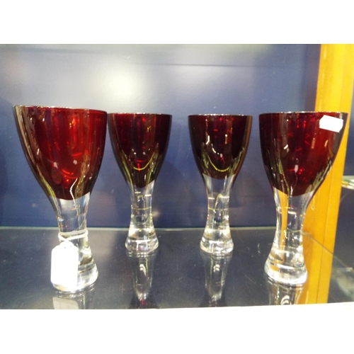 40 - A set of four ruby red wine goblets