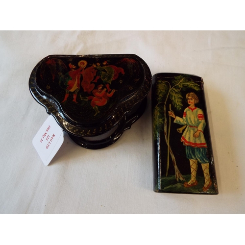 133 - Two Russian black lacquered boxes with pictorial decoration
