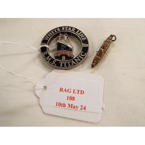 188 - A White Star Line Titanic Spinning small plaque together with a Birmingham silver pendant of the Ori... 