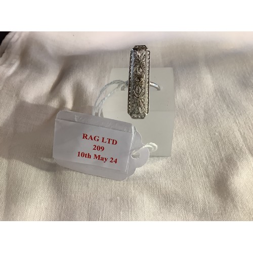 209 - A platinum art deco ring inset with diamonds, size N