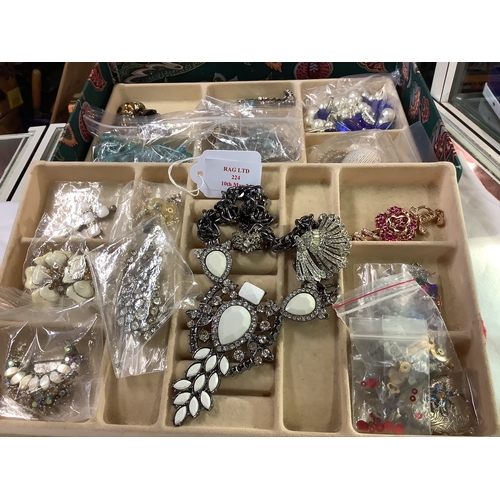 224 - A box of assorted costume jewellery for spares and repairs