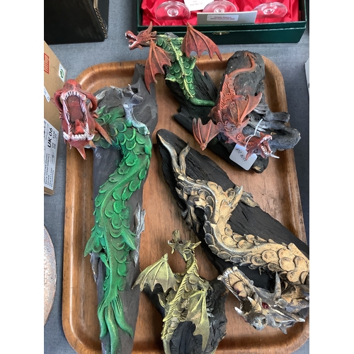 263 - Five carved wooden dragons climbing trees