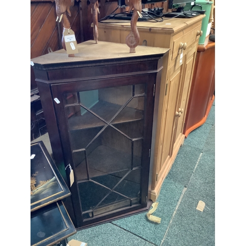 590 - A stained wood glass door corner cabinet