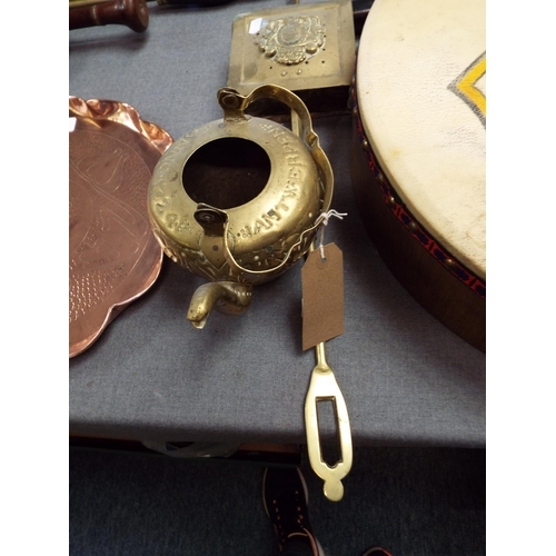 388 - A vintage brass chestnut roaster and pot