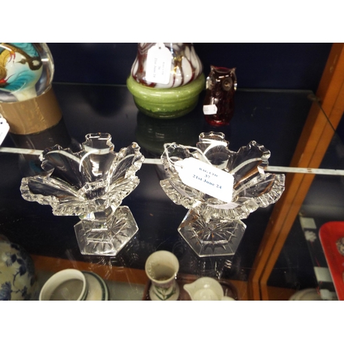 37 - A pair of Victorian cut glass salts with star cut bases, one A/F