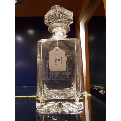 44 - A crystal glass Whisky decanter with Hull etched buildings