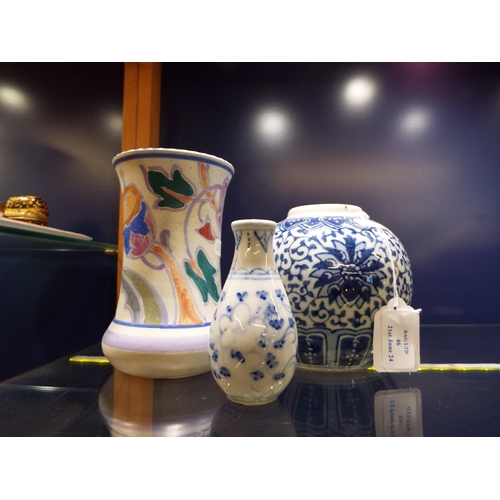 46 - Two Chinese blue and white vases and a Poole pottery vase