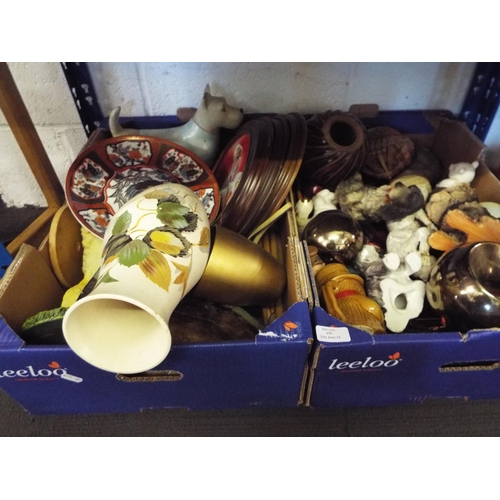 430 - Two boxes of assorted china and glass to include vases, plates, figurines etc