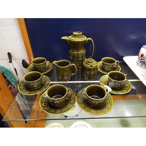 63 - A Lord Nelson Pottery green glazed coffee set