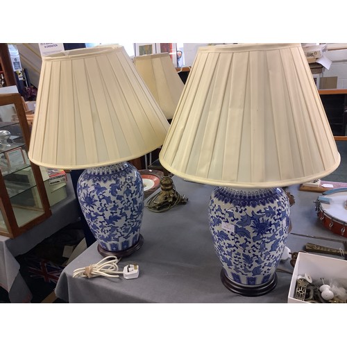 323 - A pair of porcelain lamps with blue and white decoration