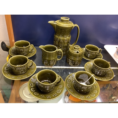 84 - A Lord Nelson Pottery green glazed coffee set