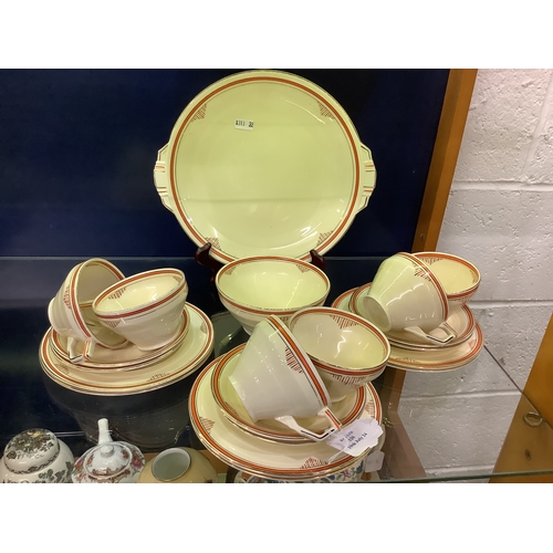 120 - A Grindley art deco style tea set comprising six cups and saucers, side plates, bowl etc