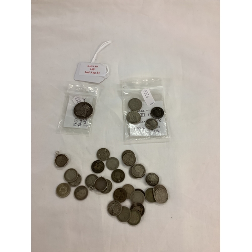 168 - A selection of silver 3D coins and sixpences with 1837-97 Queen Victoria Jubilee coin