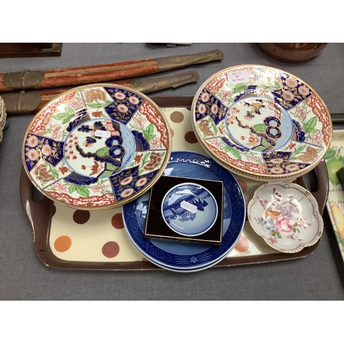 368 - A pair of Victorian comports, a pair of Crown Derby Imari plates, and a pair of Royal Copenhagen pla... 