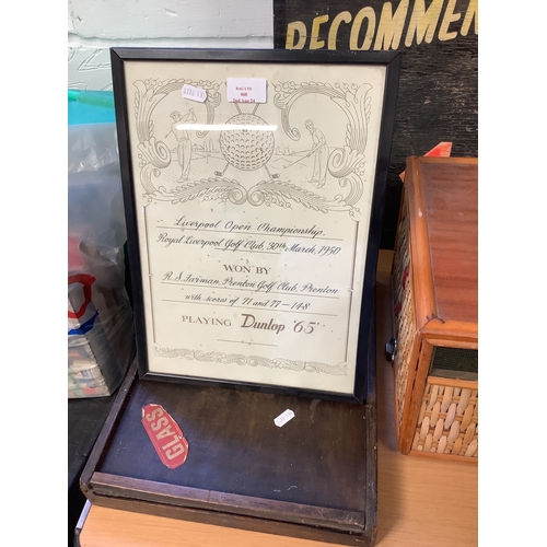 460 - A framed 1950's Liverpool Open Championship Award Playing Dunlop 65