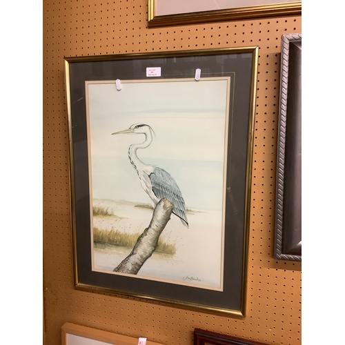 480 - A watercolour 'Heron on Tree Stump' signed lower right Ian Bowles