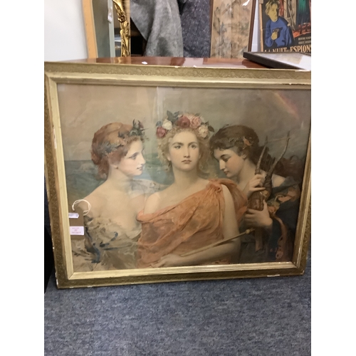 492 - A neo classical print three females possibly based on the paintings of Henriette Rae