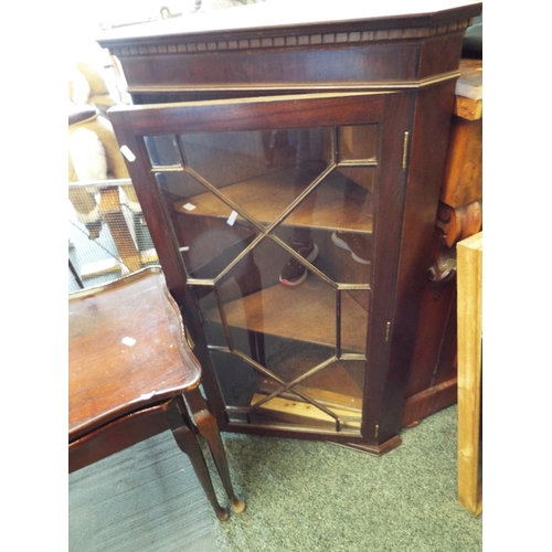 571 - A stained wood glass door corner cabinet